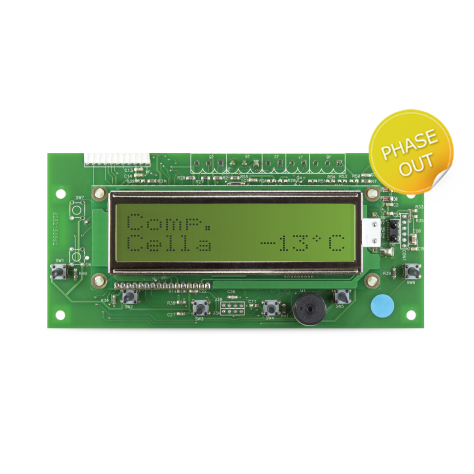 Controller for food processing rooms, with LCD alphanumeric display and which can be built into the unit